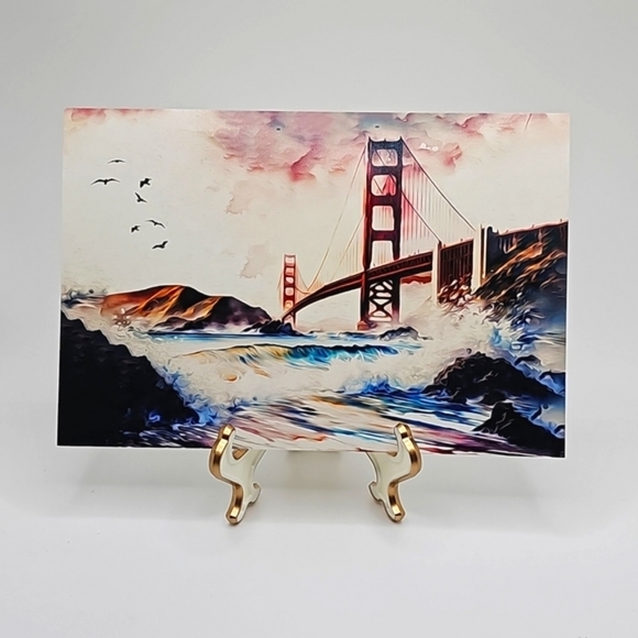 Golden Gate Bridge‎ Fantasy Art Watercolor Oil Painting Print - Picture 7 of 7